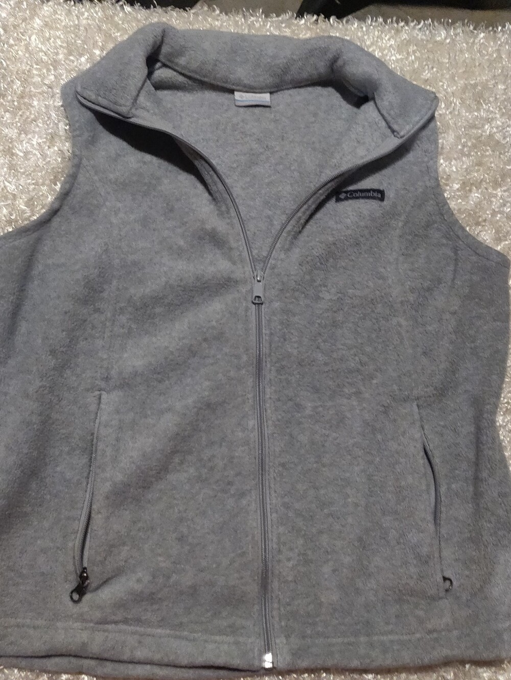 Columbia Women's Light Gray Fleece Zip-Up Vest With Zippered Pockets Size Large
